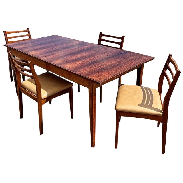 Mid-Century Rosewood Dining Table & Chairs, Set of 5 For Sale