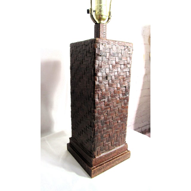 Vintage Woven Leather Kenzie Lamp + Shade For Sale - Image 9 of 14