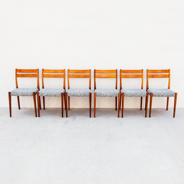 A set of six newly restored mid century modern solid teak dining chairs by Svegards, made in Sweden in the 1970s. With...
