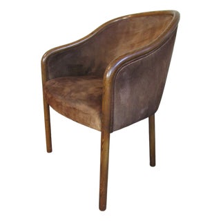 80s Tub Chair in Oak and Suede by Ward Bennett for Brickel Associates For Sale