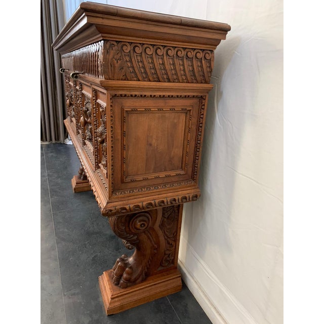 Renaissance Florentine Sculpted Wood Credenza, 1890s For Sale - Image 6 of 14