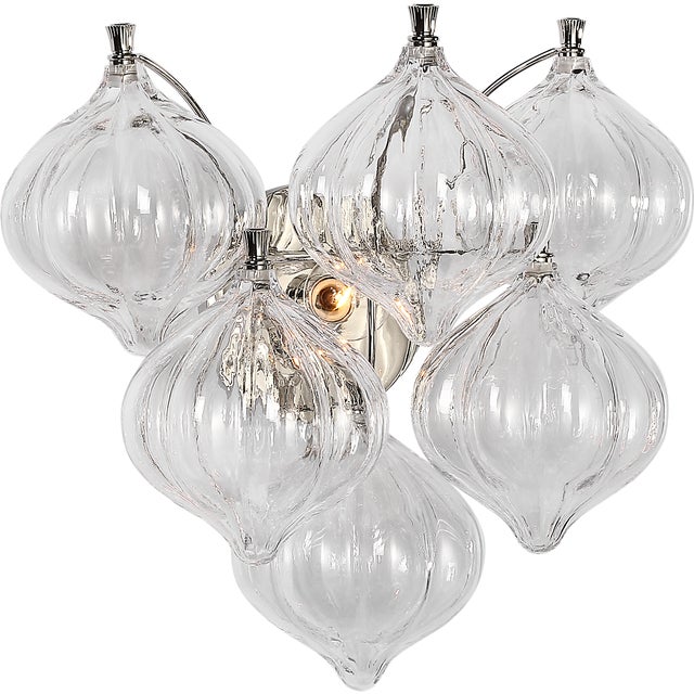 Julie Neill for Visual Comfort Signature Caselli 15" Sconce in Polished Nickel with Clear Glass For Sale
