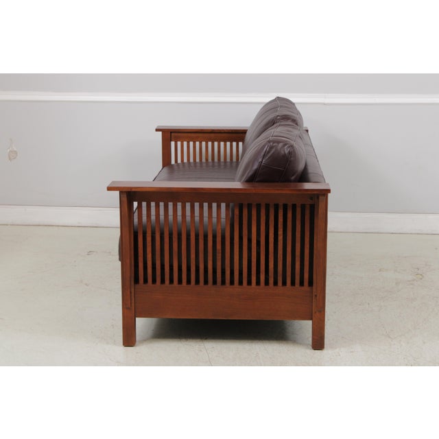 1990s Stickley Mission Oak Burgundy Leather Sofa For Sale - Image 5 of 18