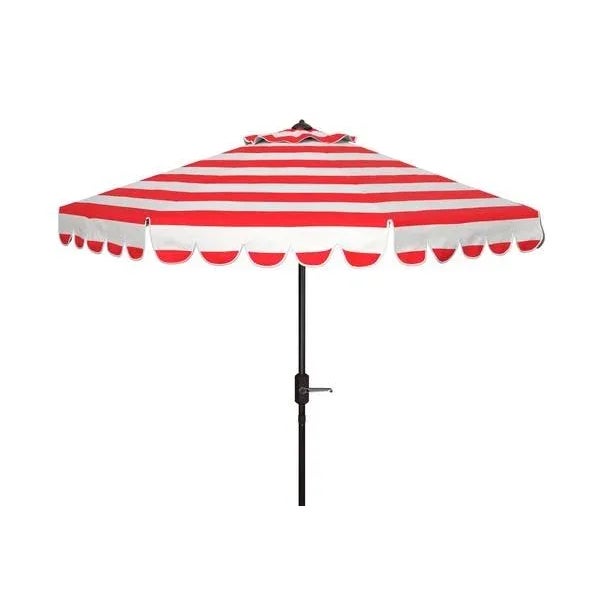 Not Yet Made - Made To Order Outdoor Maui Single Scallop Striped 9ft Crank Push Button Tilt Umbrella - Red Stripe For Sale - Image 5 of 5