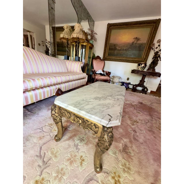 Italian Antique Italian Rococco Style Marble Top Gilt Coffee Table For Sale - Image 3 of 3