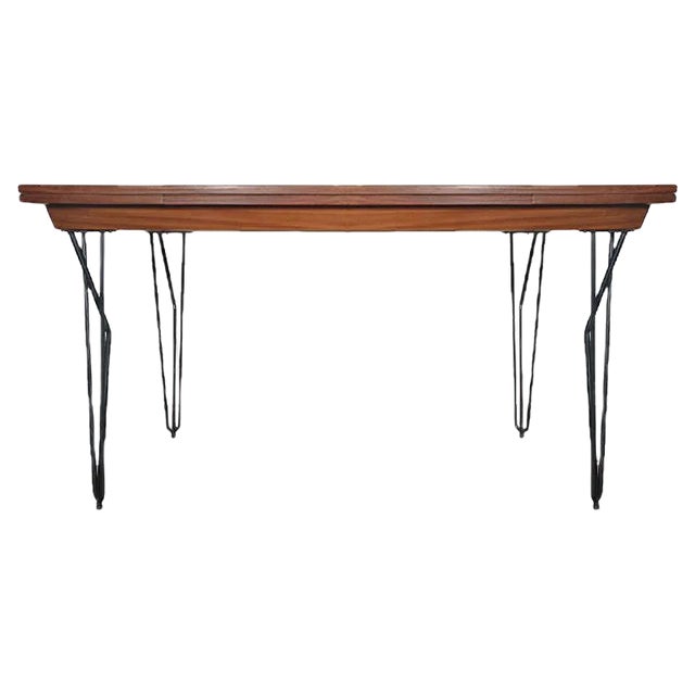 Scandinavian Modern Extending Iron and Teak Dining Table, 1960s For Sale