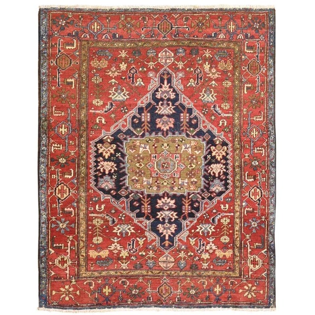 Blue Antique Persian Heriz Natural Wool Hand Knotted Oriental Rug For Sale - Image 8 of 8