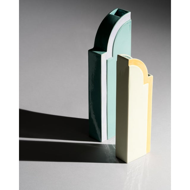 Vintage Geometric Ceramic Vases by Karl Till for Staatliche Majolika Karlsruhe, 1996, Set of 2 For Sale - Image 6 of 17