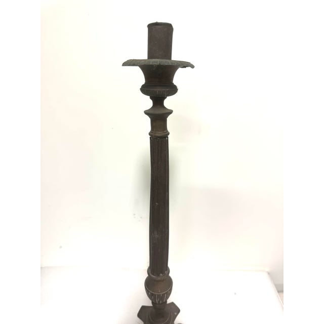 Brown Antique 19 Century Tall Gothic-Style / Religious French Altar Candlestick For Sale - Image 8 of 12