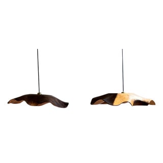 Large Wavy Leaf-Shaped Teak Pendant Light For Sale