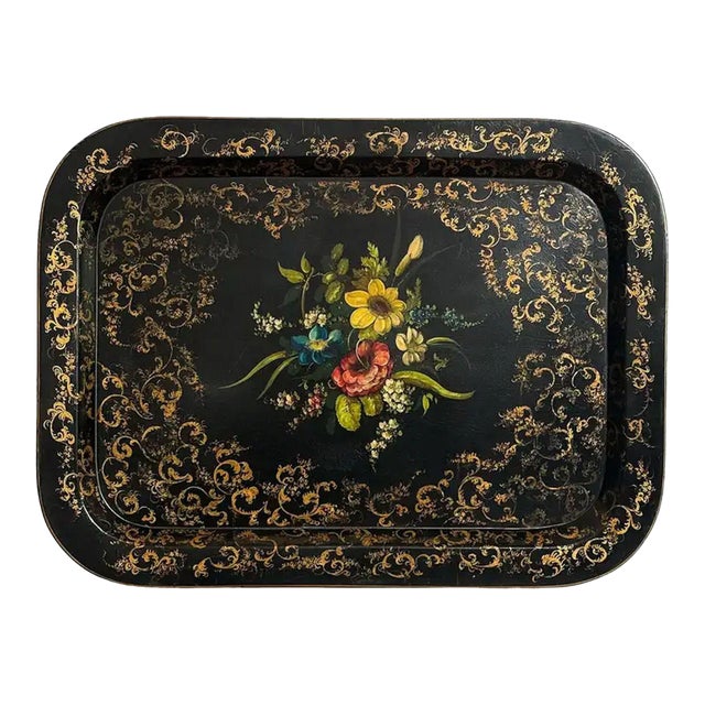 19th Century Large English Papier-Mâché Tray (H 20 X W 26 5/8) For Sale