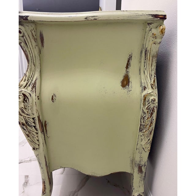 Distressed Green French Provincial Bombe Chest — Louis XV Style, Vintage Serpentine Dresser For Sale - Image 4 of 9