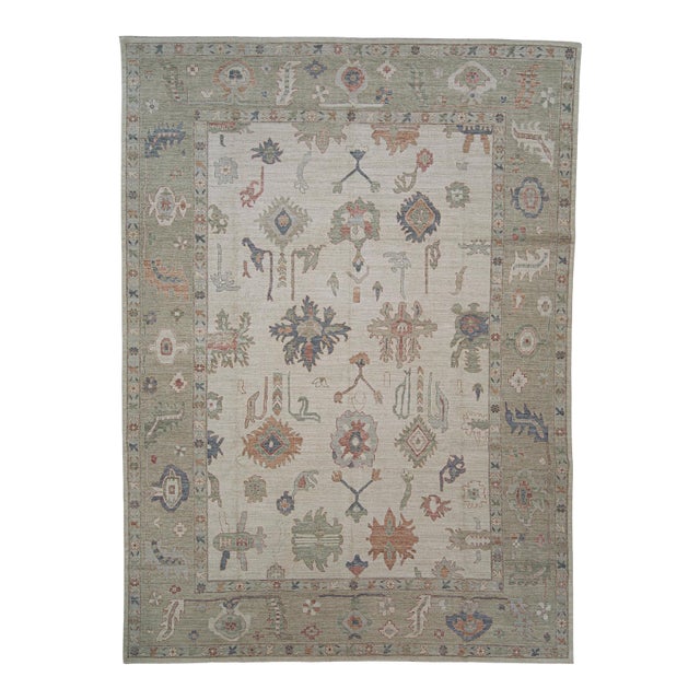 Oushak Rug Sand & Brown Handwoven Wool Rug 10'2" X 13'11" For Sale
