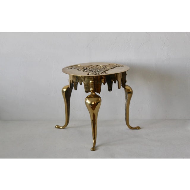 Mid Century Brass Round Kettle Stand Trivet Fireplace Footman For Sale - Image 4 of 11