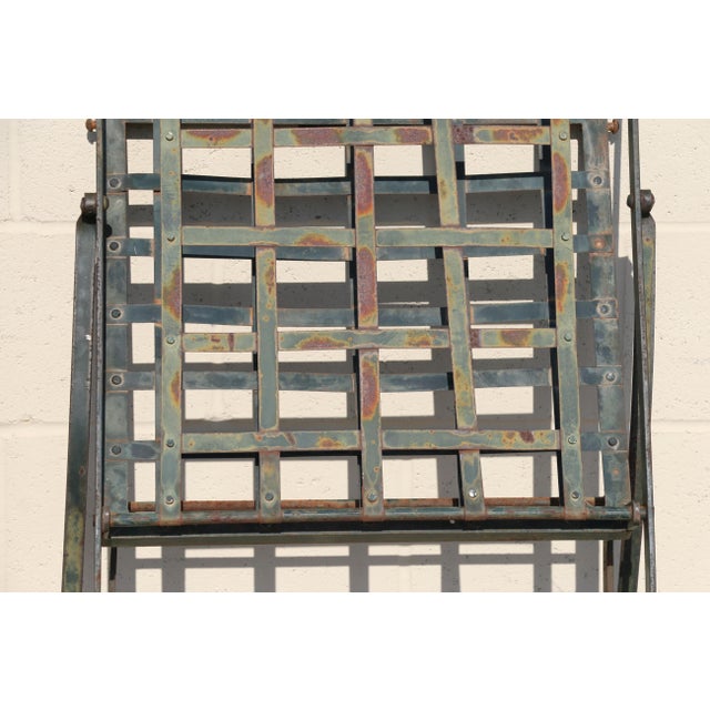 Vintage Pair of 1970s Hervé Baume French Wrought Iron Folding Patio Chairs With Rustic Patina | Outdoor Garden Armchairs For Sale - Image 16 of 18