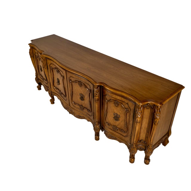 Vintage French Provincial Walnut Credenza Buffet Sideboard Carved Rococo 79" For Sale - Image 10 of 18