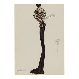 Vintage French Fashion Art Print – Art Deco Woman in Brown, 18" X 24" For Sale