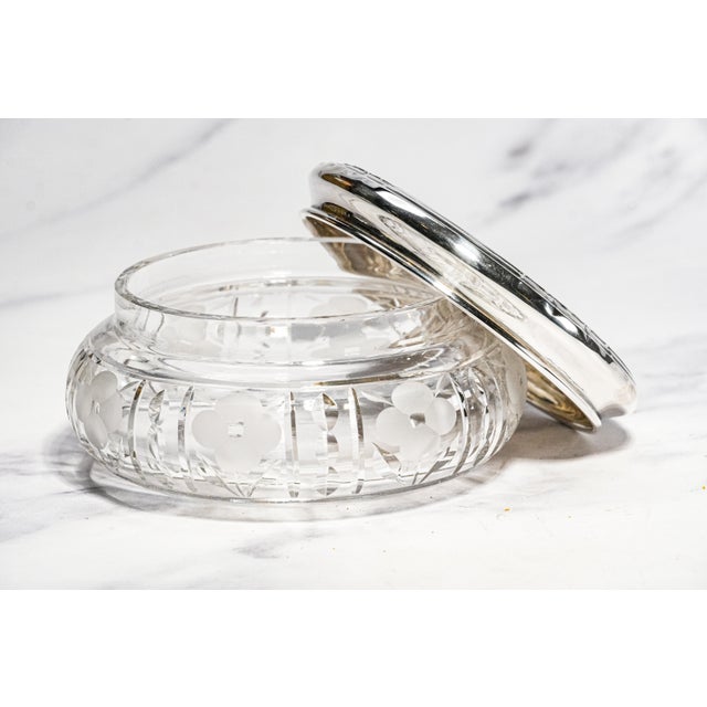 Silver Stunning Large Art Deco Antique Crystal Jewelry Box Sterling Silver Lid Vanity Jar Luxury Home Decor For Sale - Image 8 of 14