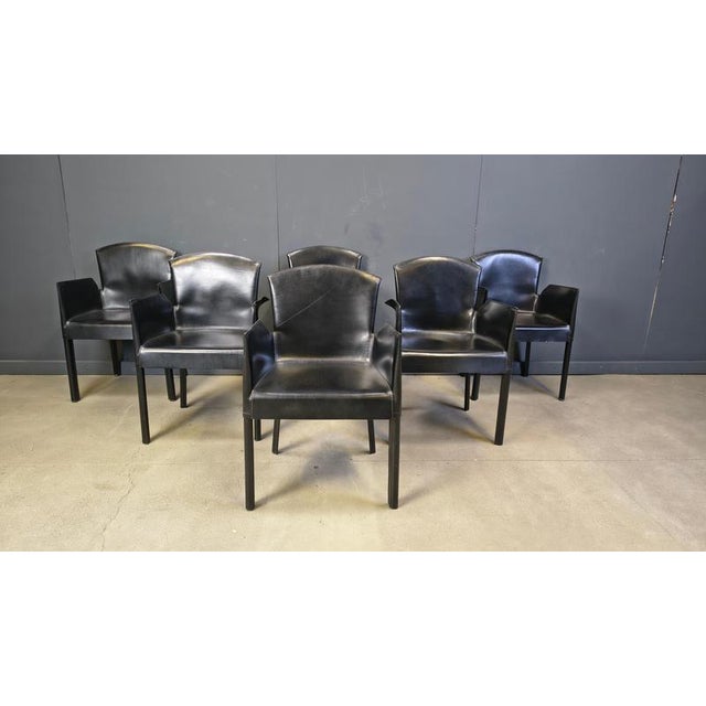Italian Black Leather Dining Chairs, 1980s, Set of 6 For Sale - Image 13 of 15