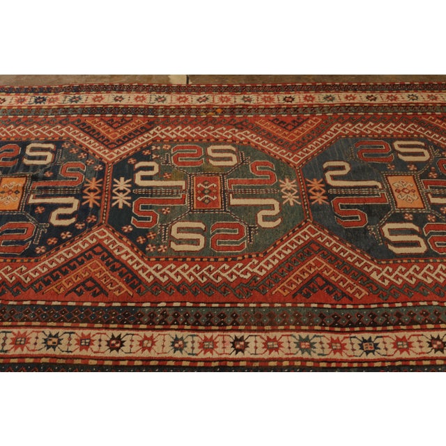 Hand-Knotted Antique Kasai Rug Red Orange and Beige Geometric Tribal Pattern For Sale - Image 4 of 8