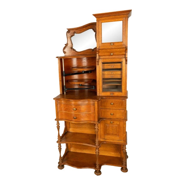 Antique American Ransom & Randolph # 65 Carved Oak Dental Cabinet Toledo Oh 1900 For Sale
