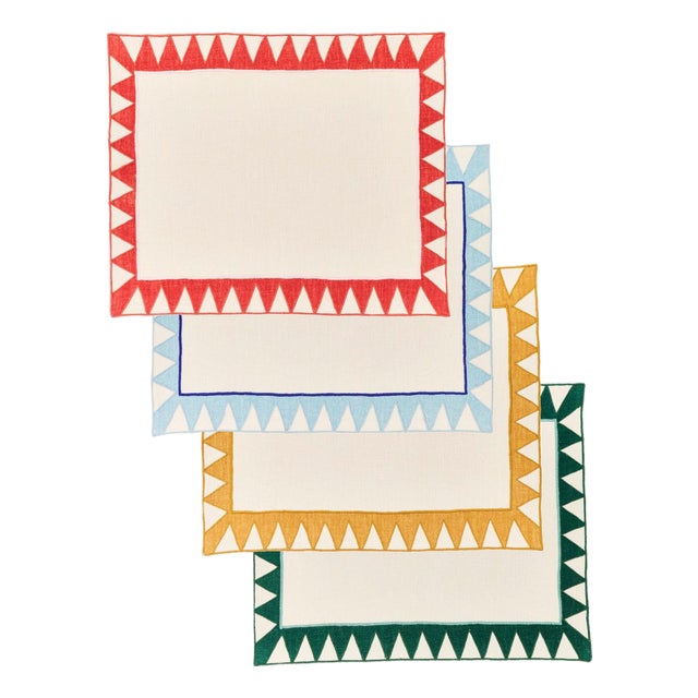 Misette Monaco Chevron Embroidered Linen Placemats - Set of 4 For Sale