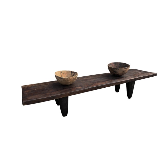 Brown Vintage Large-Tribal-Wood-Senufo-Coffee-Table stool-74.5" W For Sale - Image 8 of 8