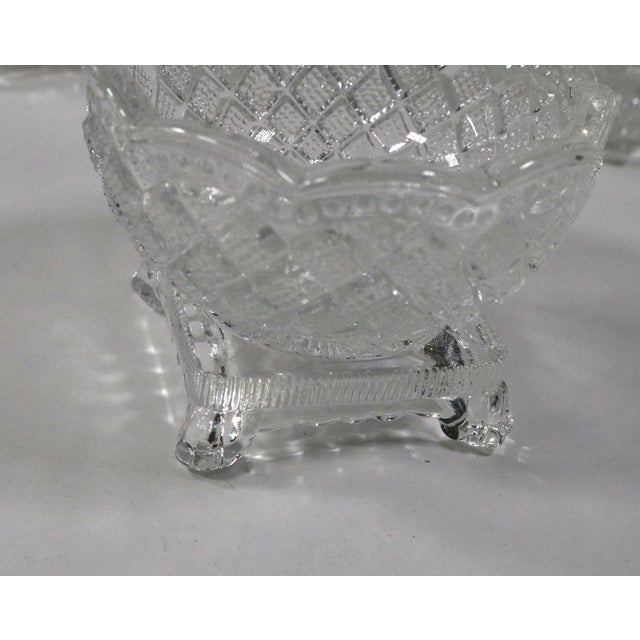 Shabby Chic Mid 20th Century Fostoria Salt Cellars With Antique Heart Motif Sterling Silver Salt Spoons - Set of 4 For Sale - Image 3 of 14