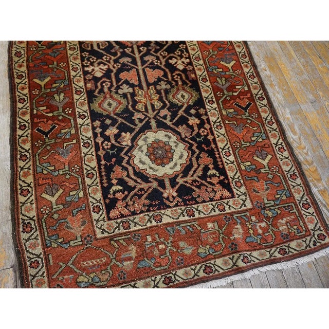 1880s Blue Navy Geometric Antique Nw Persian Rug 3'6"x 15'0" Knotted Wool Carpet For Sale - Image 12 of 13