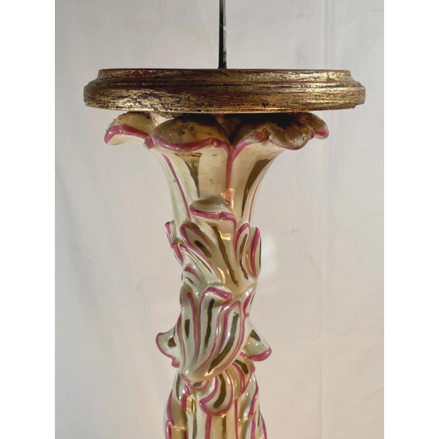 Large French Strasbourg 19th Century Faience Tall Floor Candle Holder With Ormolu For Sale - Image 4 of 10