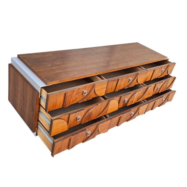 1970s Mid Century Mosaic Brutalist Modern Walnut Dresser by Tobago For Sale - Image 5 of 18