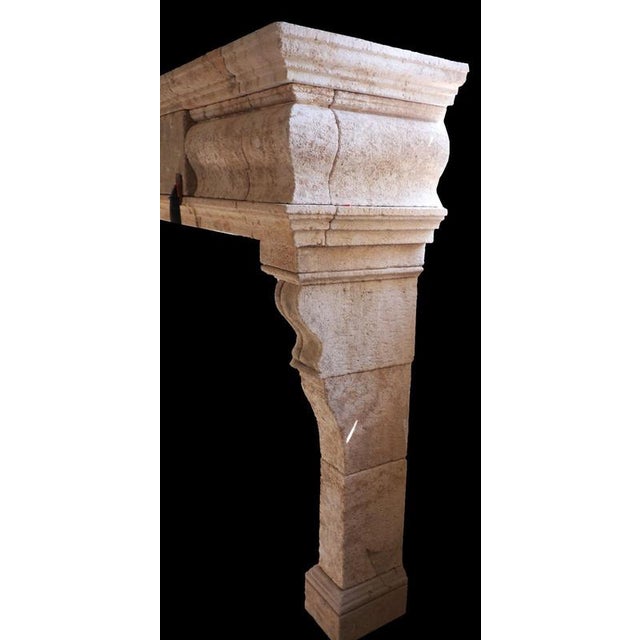 20th Century French Limestone Fireplace with Stacked Molding and Sculpted Jambs For Sale - Image 3 of 6