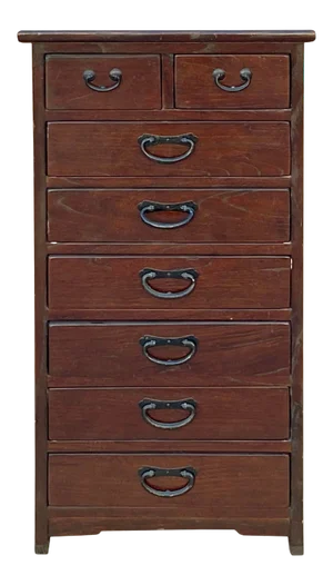 Oriental Chinese Brown 8 Drawers Slim File Storage Cabinet