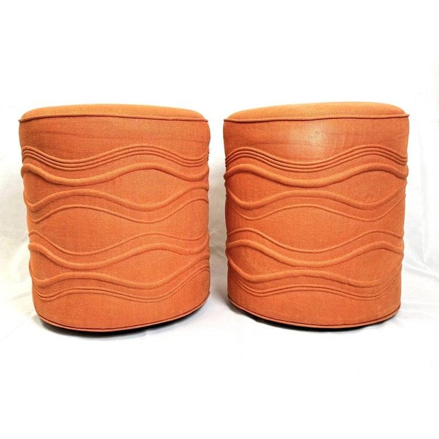Milo Baughman Pair of Cylindrical Swivel Ottomans in Orange For Sale - Image 4 of 12