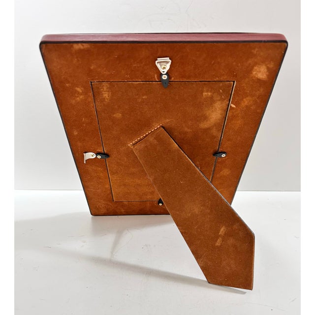 1980s Southwestern Tooled Leather Picture Frame With Concho Accents, Holds 5x7 Photo For Sale - Image 4 of 12