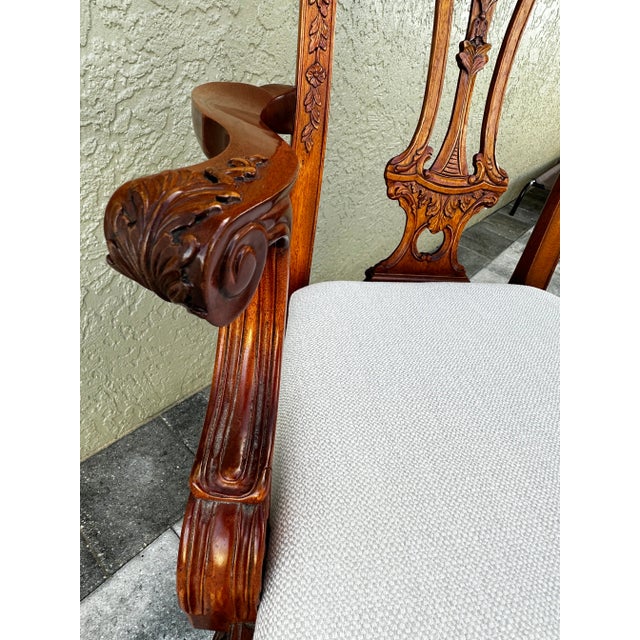 Vintage 20th Century Carved Wood Georgian Chippendale Style Ball & Claw Feet Arm Chair For Sale - Image 12 of 12