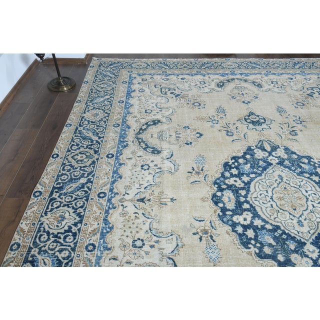 Beige 1970s Vintage Persian Handmade Wool Cotton Beige Area Rug For Sale - Image 8 of 11