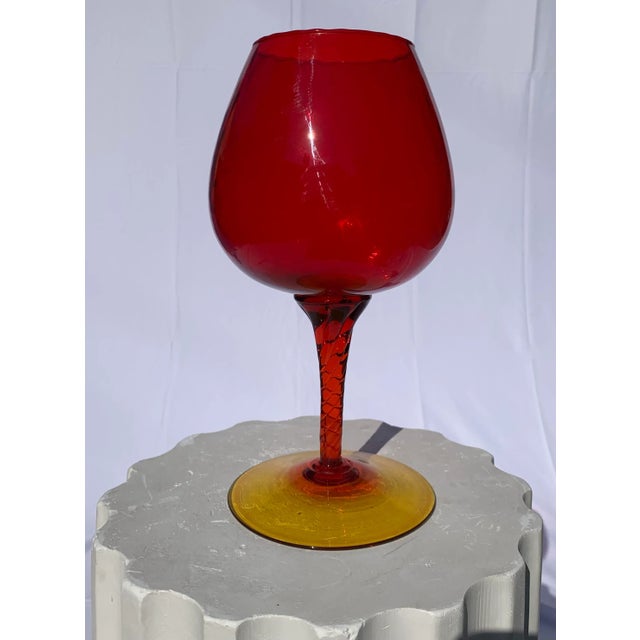 Mid-Century Modern Mid 20th Century Oversized Red Glass Wine Glass For Sale - Image 3 of 5