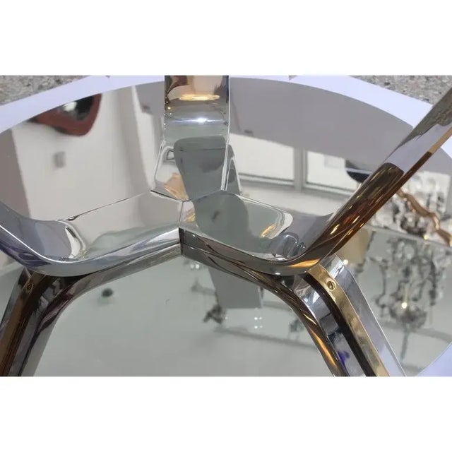 1980s 1980s Karl Springer Tulip Dining Table in Glass and Polished Chrome and Brass For Sale - Image 5 of 13