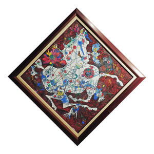 Tie Feng Jiang White Horse Pink on Canvas Hand Signed New Custom Framed