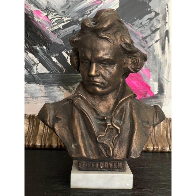 Vintage Ludwig Van Beethoven Bronze Bust Statue Marble Base Sculpture Classic For Sale - Image 12 of 13