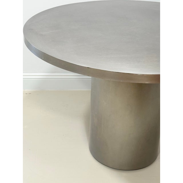 Vintage Brushed Stainless Steel Round Pedestal Dining Table For Sale - Image 12 of 12