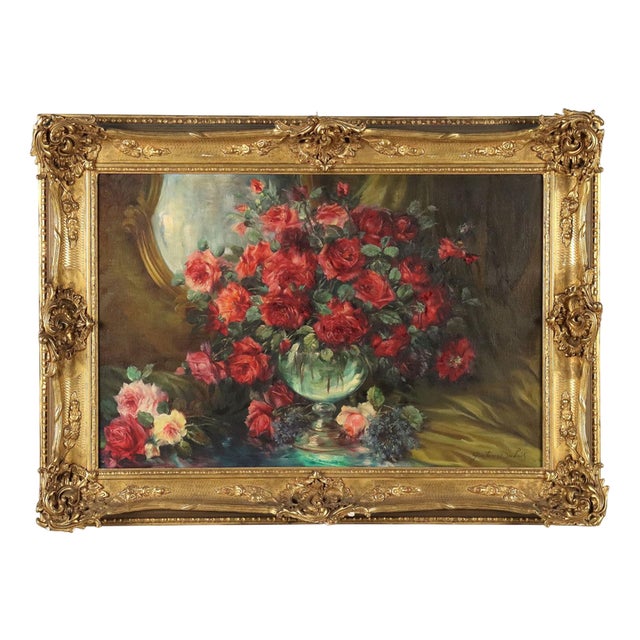 Gaston Dubois, Composition with Roses, Oil on Canvas, 1800s, Framed For Sale