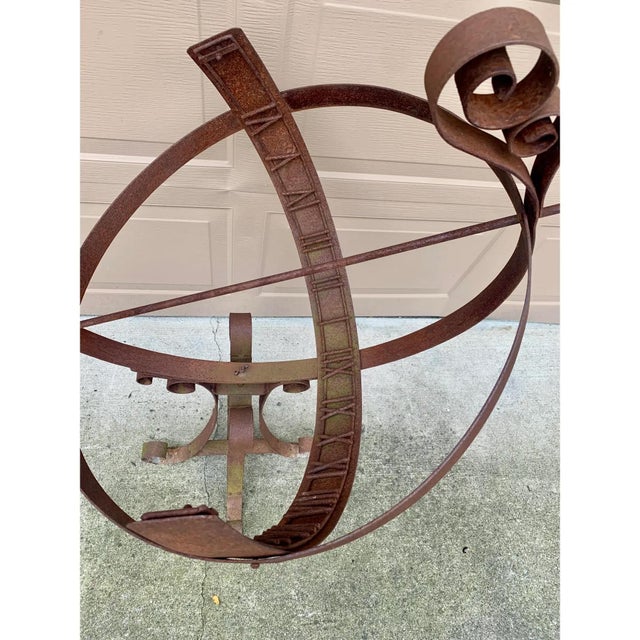 Metal Large Vintage English Country Classical Wrought Iron Garden Armillary Sundial on Stand For Sale - Image 7 of 12