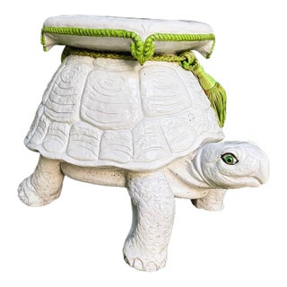 Rare Vintage Italian Ceramic Turtle Garden Stool / Side Table, Circa 1950 For Sale