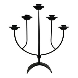 Vintage West German Five-Arm Black Metal Candelabra For Sale