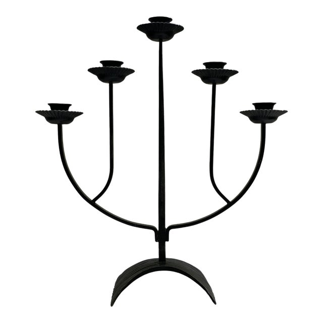Vintage West German Five-Arm Black Metal Candelabra For Sale