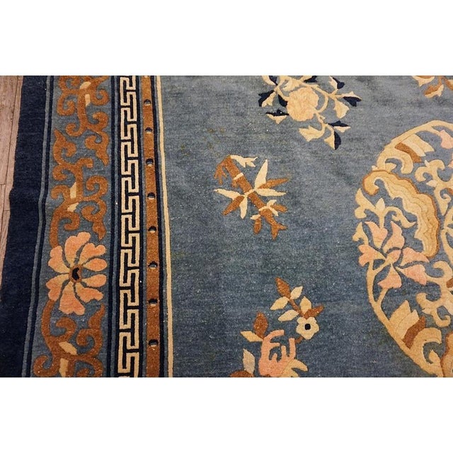Cornflower Blue Wool Room Size Antique Medallion Chinese 1880s Knotted Rectangle Blue Peking Rug For Sale - Image 8 of 9