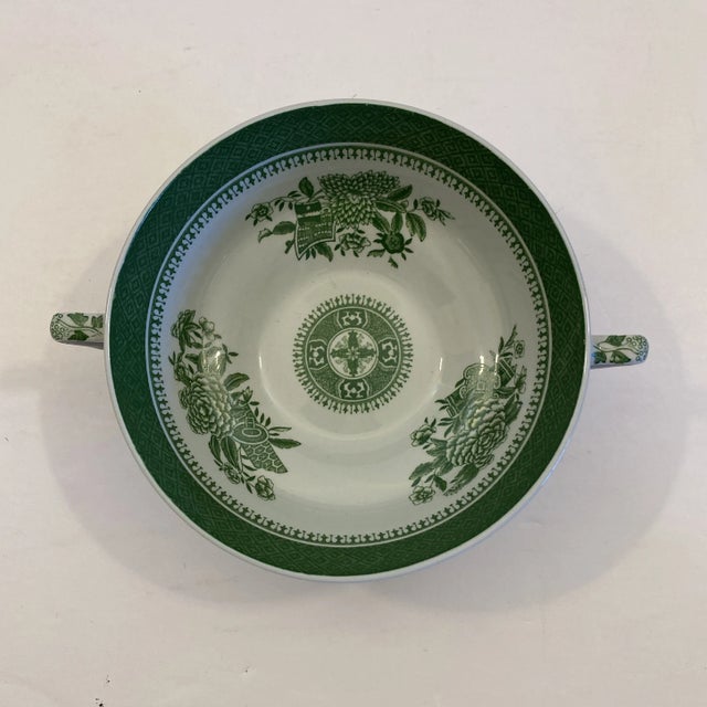 Fantastic set of four Spode Fitzhugh Green cream soup bowls. This magnificent pattern, which debuted in the 1950s, is an...