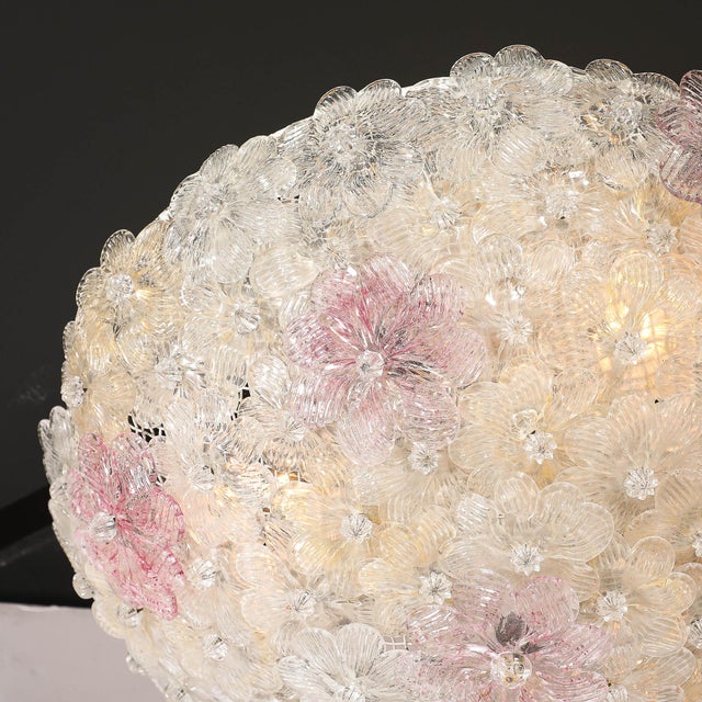 Barovier & Toso Mid-Century Hand-Blown Rose Murano Glass Florets Chandelier by Barovier & Toso For Sale - Image 4 of 18